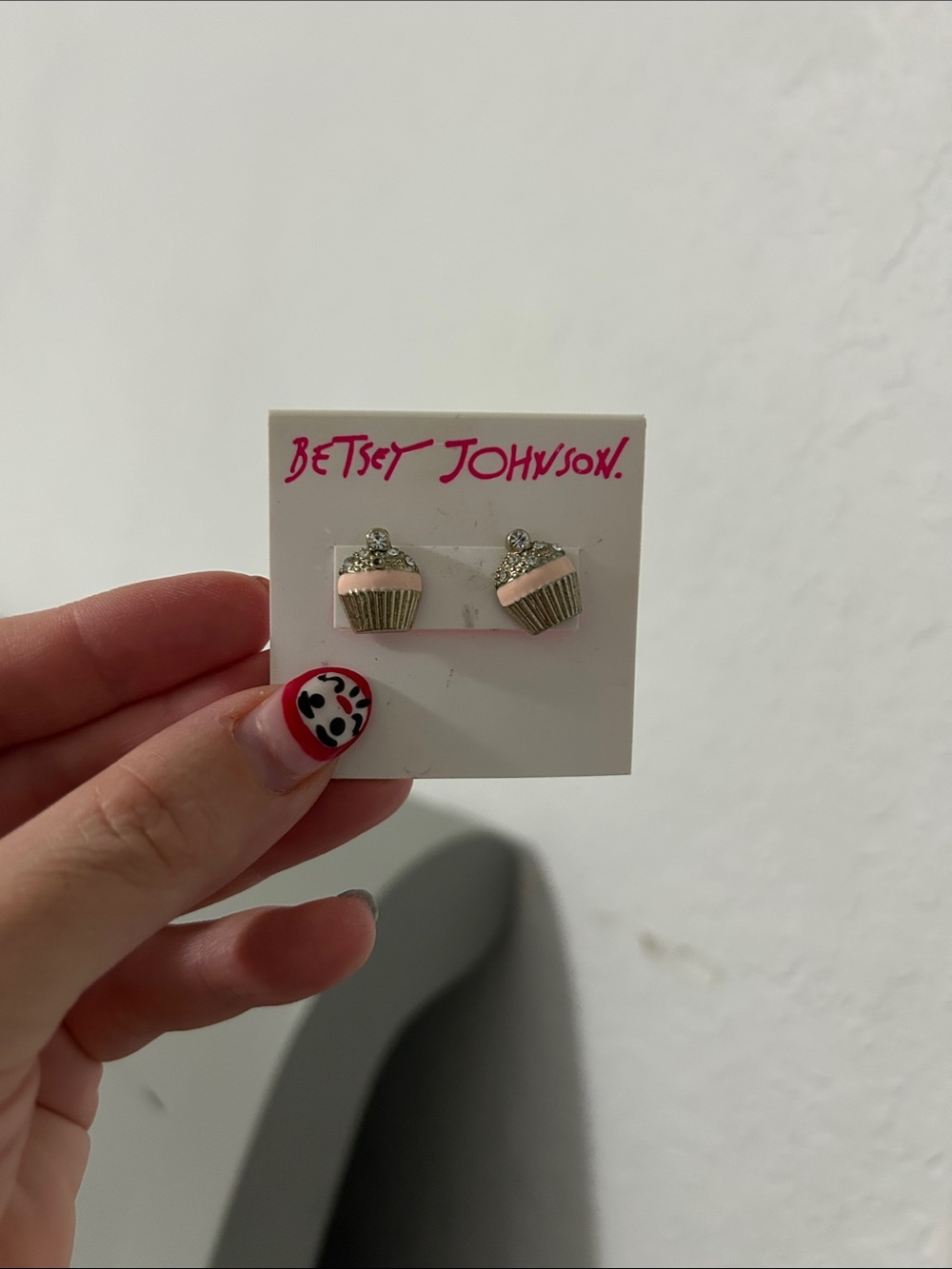 Betsey Johnson Gold and Pink Cupcake Stud Earrings for Kids